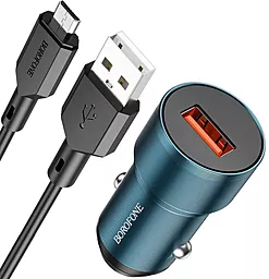 Автомобильное зарядное устройство Borofone BZ19A Wisdom 18w QC3.0 car charger + micro USB cable sapphire blue