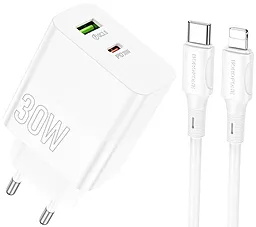 Мережевий зарядний пристрій Borofone BA75A Powerful 30w PD USB-C/USB-A ports charger + USB-C to Lightning cable white