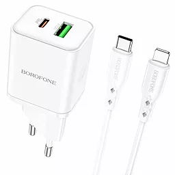 Сетевое зарядное устройство Borofone BN7 20w PD USB-C/USB-A ports charger + USB-C to Lightning cable white