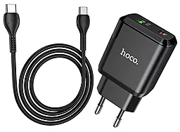 Мережевий зарядний пристрій Hoco CS14A 20w PD USB-C/USB-A ports charger + USB-C to USB-C cable black