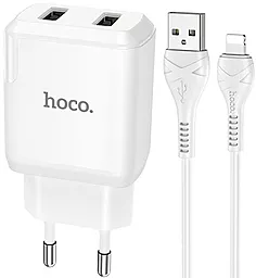 Сетевое зарядное устройство Hoco N7 2.1a 2xUSB-A ports charger + Lightning cable white