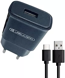 Мережевий зарядний пристрій Jellico C36 10W 2.1A USB-A + USB-C cable black