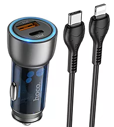 Автомобильное зарядное устройство Hoco NZ8 43w PD USB-C/USB-A ports car charger + USB-C to Lightning cable blue