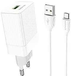 Сетевое зарядное устройство с быстрой зарядкой Borofone BA47A Mighty Speed 18w QC3.0 home charger + micro USB cable white