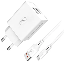 Сетевое зарядное устройство SkyDolphin SC30V 2.1a 2xUSB-A ports home charger + USB-C cable white (MZP-000114)