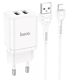 Мережевий зарядний пристрій Hoco N25 2.1a 2xUSB-A ports charger + Lightning cable white