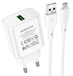 Сетевое зарядное устройство Borofone BA72A Spring 18w QC3.0 home charger + micro USB cable white