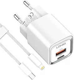 Сетевое зарядное устройство LDNio A2318C 20w PD USB-C/USB-A ports charger + USB-C to Lightning cable white