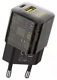 Мережевий зарядний пристрій XO CE05 30w PD USB-C/USB-A ports charger black