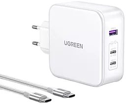 Мережевий зарядний пристрій Ugreen CD289 140w GaN PD 2xUSB-C/USB-A fast charger + USB-C to USB-C cable white (15339)