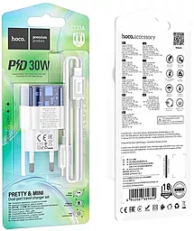 Сетевое зарядное устройство Hoco C131A 30w PD USB-C/USB-A ports charger + USB-C to Lightning cable transparent blue - миниатюра 4