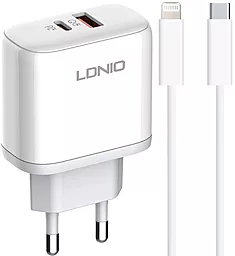 Мережевий зарядний пристрій LDNio A2526C 45w PD USB-C/USB-A ports charger + USB-C to Lightning cable white