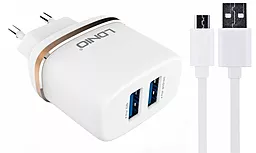 Мережевий зарядний пристрій LDNio DL-AC52 2.4a 2xUSB-A ports charger + mirco USB cable white
