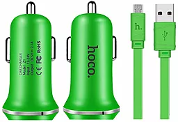 Автомобільний зарядний пристрій Hoco Z1 2.1a 2xUSB-A ports car charger + micro USB cable green