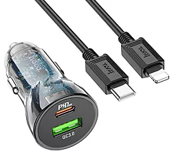 Автомобильное зарядное устройство Hoco Z47A 30w PD USB-C/USB-A ports car charger + USB-C to Lightning cable black