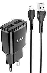 Сетевое зарядное устройство Hoco C88A 2.4a 2xUSB-A ports charger + Lightning cable black