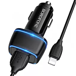 Автомобильное зарядное устройство Borofone BZ14 Max 2.4a 2xUSB-A ports car charger + Lightning cable black