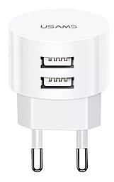 Мережевий зарядний пристрій Usams US-CC080 T20 Dual USB Round Travel Charger EU White