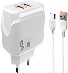 Мережевий зарядний пристрій Veron VR-C12C 2.4a 2xUSB-A ports home charger + USB-C cable white