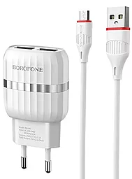 Мережевий зарядний пристрій Borofone BA24A Vigour 2.1a 2xUSB-A ports charger + micro USB cable white