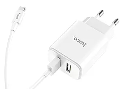 Сетевое зарядное устройство Hoco C62A Victoria 2.1a 2xUSB-A ports charger + USB-C cable white