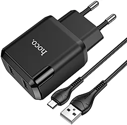 Сетевое зарядное устройство Hoco N7 2.1a 2xUSB-A ports charger + micro USB cable black - миниатюра 3