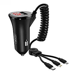 Автомобильное зарядное устройство XO CC36 15w car charger + 3-in-1 to USB-C/micro USB/Lightning cable black