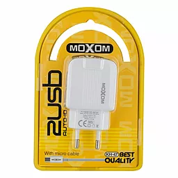 Сетевое зарядное устройство MOXOM KH-47 2.4a 2xUSB-A ports charger + micro USB cable white - миниатюра 6