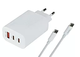Сетевое зарядное устройство Hoco DC40 65w PD 2xUSB-C/USB-A ports charger + USB-C to USB-C cable white