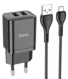 Сетевое зарядное устройство Hoco N25 2.1a 2xUSB-A ports charger + mirco USB cable black