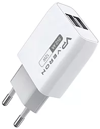 Мережевий зарядний пристрій Veron AC62 2.4a 2xUSB-A home charger white