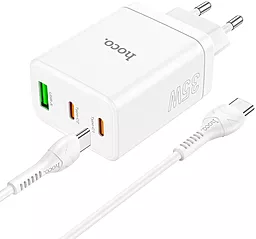 Сетевое зарядное устройство Hoco N33 35w PD 2xUSB-C/USB-A ports fast charger + USB-C to USB-С cable white - миниатюра 3