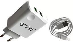 Мережевий зарядний пристрій Grand D10A-3 2.1a 2xUSB-A ports charger + Lightning cable white