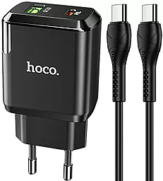 Мережевий зарядний пристрій з швидкою зарядкою Hoco N5 Favor 20w PD USB-A/USB-C ports fast charger + USB-C to USB-C cable black