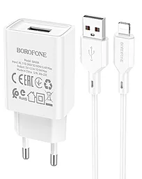 Мережевий зарядний пристрій Borofone BA68A Glacier 2.1a home charger + Lightning cable white