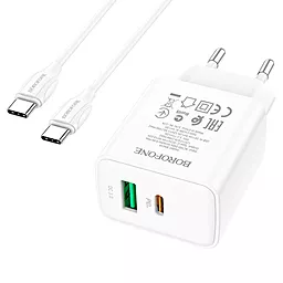 Сетевое зарядное устройство Borofone BA67A 20w PD USB-C/USB-A ports charger + USB-C to USB-C cable white