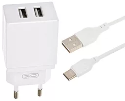 Сетевое зарядное устройство XO L75 2.4a 2xUSB-A ports charger + USB-C cable white
