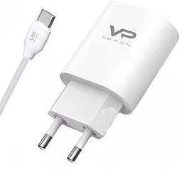 Сетевое зарядное устройство с быстрой зарядкой Veron AD17C 18w QC3.0 home charger + USB-C cable white