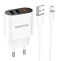 Сетевое зарядное устройство Borofone BA63A Richy 2.4a 2xUSB-A ports charger + micro USB cable white